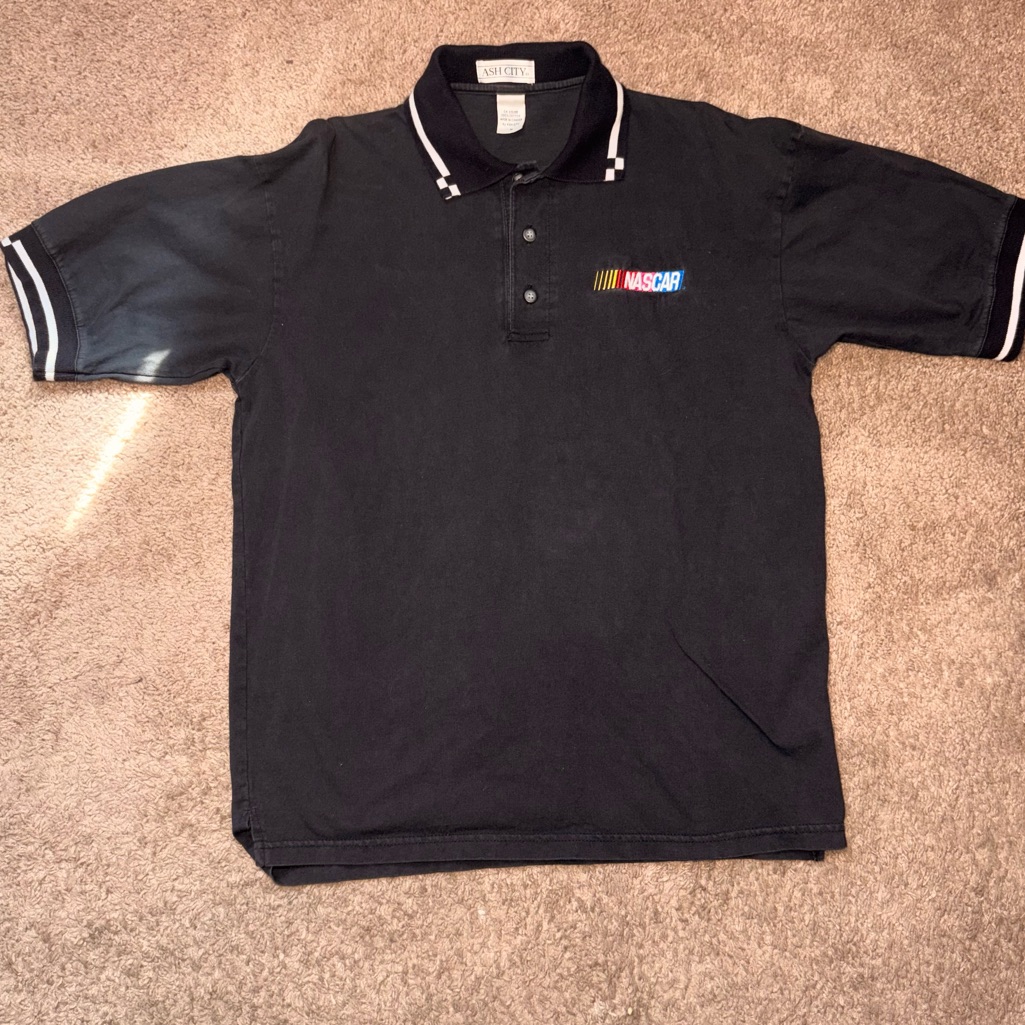 Vintage Nascar Y2k Vintage Polo Shirt Ash City Black Embroidered Logo Size M